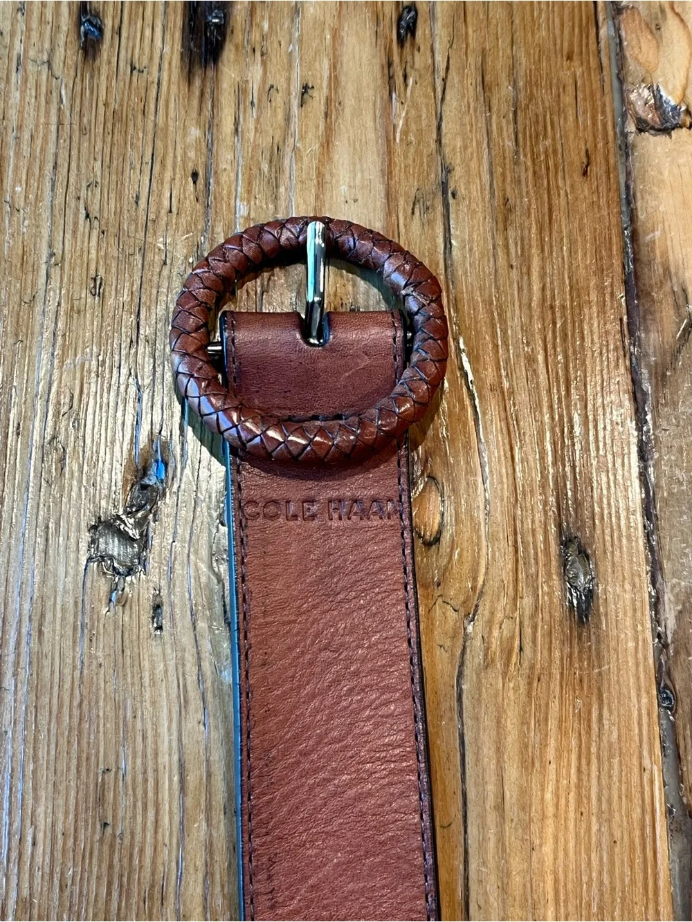 Vintage Cole Haan Women’s Brown Braided Round-Buckle Leather Belt • Size Medium